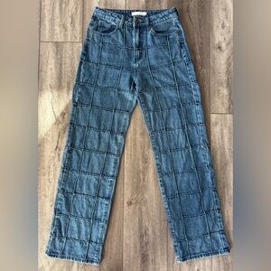 Mia & Madison Denim Grid Stitch Jeans High Rise Straight Leg Women’s 6 Patchwork